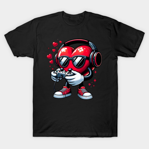 Funny Heart Gaming Valentines Day Men Women Boys Girl Gamer T-Shirt by jadolomadolo